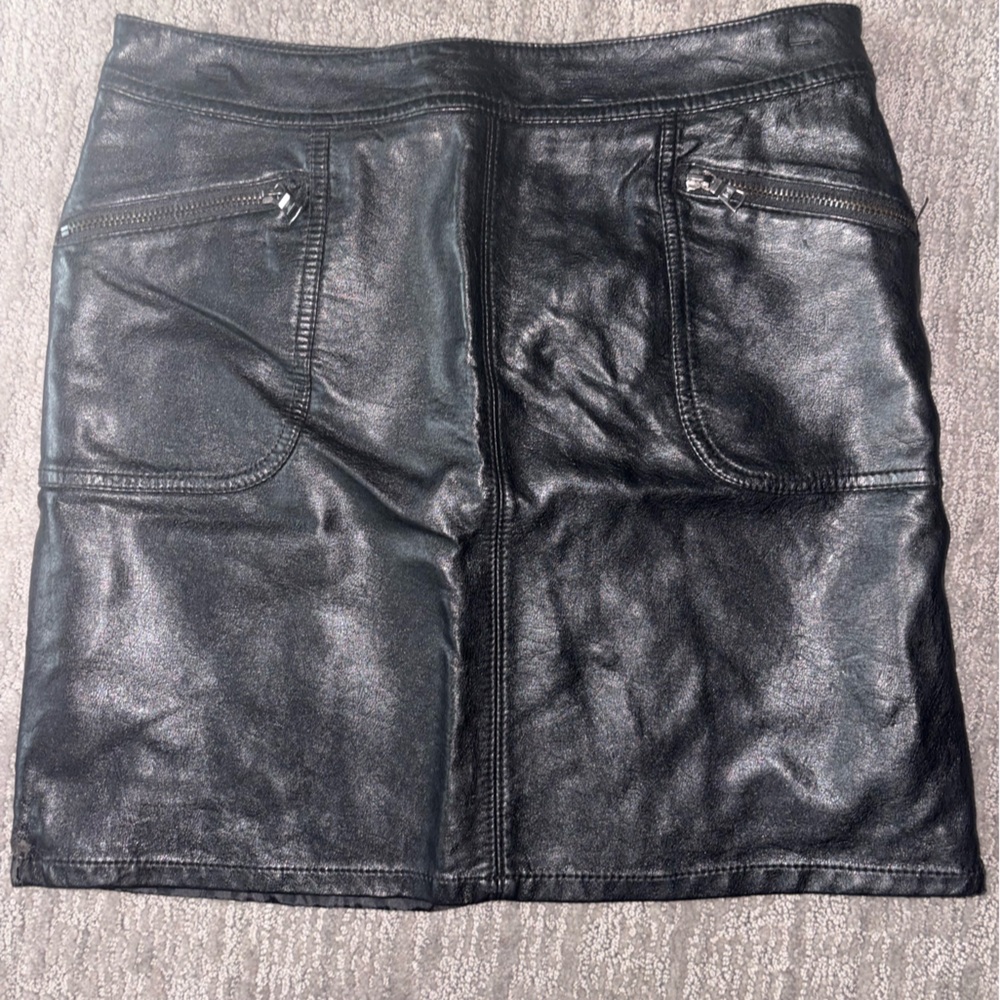 Black Faux Leather Mini Skirt with zip pockets
